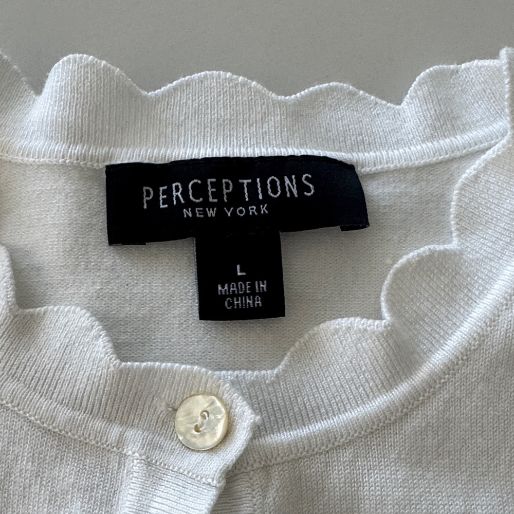 White Scalloped Edge 3/4 Sleeve Cropped Cardigan L - Picture 5 of 5